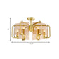 Gold Rectangle Panel Semi Flush Light Modernist 6 Bulbs Tan Glass Flush Mounted Lamp with Drum Design Clearhalo 'Ceiling Lights' 'Chandeliers' 'Close To Ceiling Lights' 'Close to ceiling' 'Glass shade' 'Glass' 'Semi-flushmount' Lighting' 731198