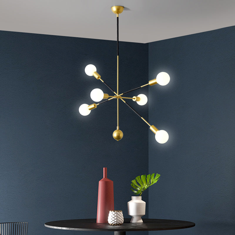 Linear Hanging Chandelier Modern Metal 6 Lights Living Room Sputnik Pendant Lamp in Black and Gold Clearhalo 'Ceiling Lights' 'Chandeliers' 'Modern Chandeliers' 'Modern' Lighting' 731201