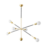 Linear Hanging Chandelier Modern Metal 6 Lights Living Room Sputnik Pendant Lamp in Black and Gold Clearhalo 'Ceiling Lights' 'Chandeliers' 'Modern Chandeliers' 'Modern' Lighting' 731202