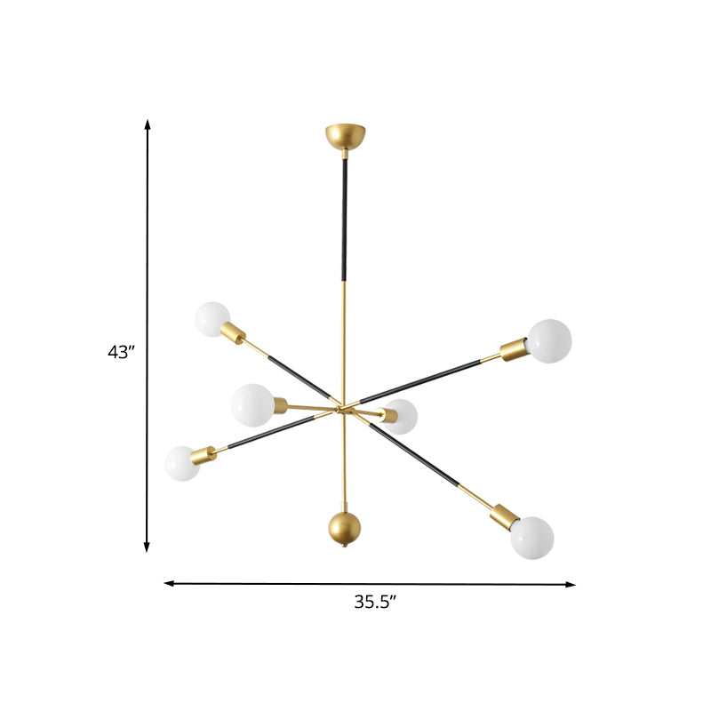 Linear Hanging Chandelier Modern Metal 6 Lights Living Room Sputnik Pendant Lamp in Black and Gold Clearhalo 'Ceiling Lights' 'Chandeliers' 'Modern Chandeliers' 'Modern' Lighting' 731203