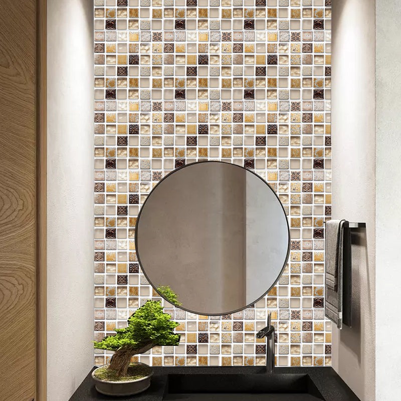 Plastic Peel & Stick Mosaic Tile Mosaic Tile Wallpaper with Square Shape Yellow-Brown 10-Piece Set Clearhalo 'Flooring 'Home Improvement' 'home_improvement' 'home_improvement_peel_stick_blacksplash' 'Peel & Stick Backsplash Tile' 'peel_stick_blacksplash' 'Walls & Ceilings' Walls and Ceiling' 7312345