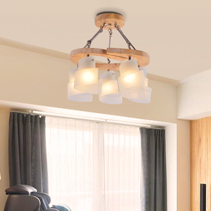 Spiral Panel Living Room Chandelier Lighting White Frosted Glass 3/5 Bulbs Modern Suspension Pendant with Wood Shelf Clearhalo 'Ceiling Lights' 'Chandeliers' 'Glass shade' 'Glass' 'Modern Chandeliers' 'Modern' 'Pendant Lights' Lighting' 731239