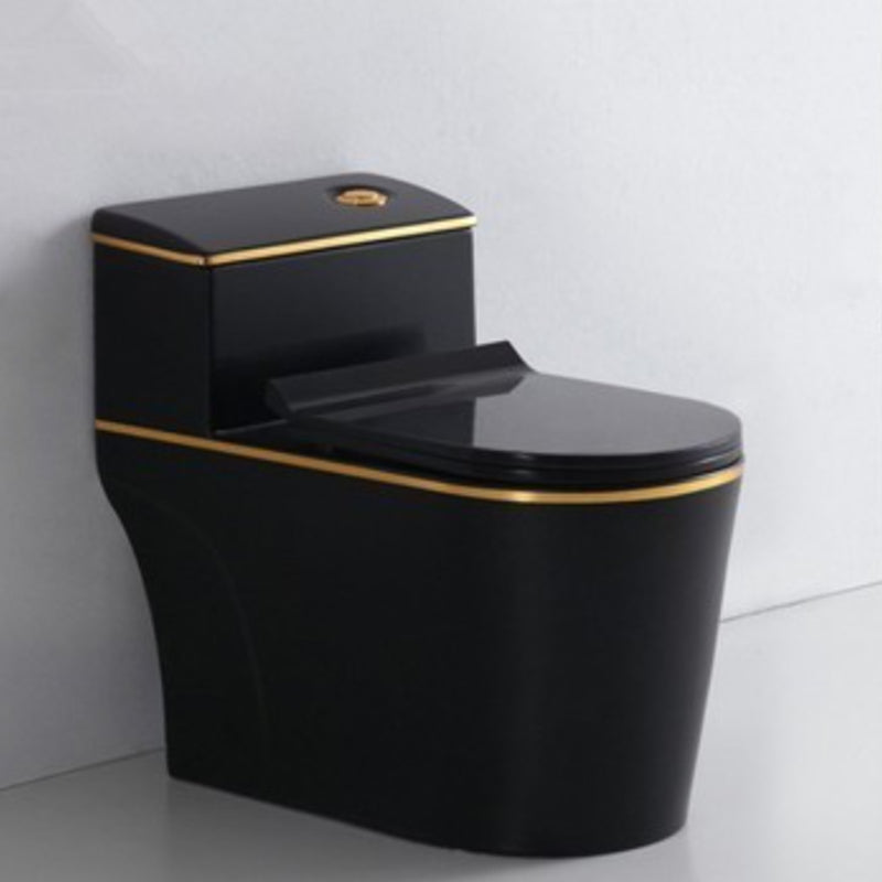 Traditional Ceramic Toilet Floor Mounted Urine Toilet for Bathroom 15"L x 28"W x 25"H Black Gold Clearhalo 'Bathroom Remodel & Bathroom Fixtures' 'Home Improvement' 'home_improvement' 'home_improvement_toilets' 'Toilets & Bidets' 'Toilets' 7312599