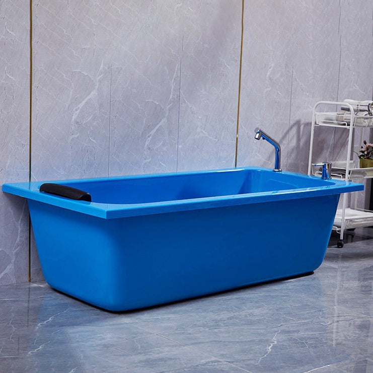Modern Rectangular Bathtub Back to Wall Soaking Acrylic Freestanding Bath Blue 67"L x 27"W x 19"H Bathtub & Silver Faucet Clearhalo 'Bathroom Remodel & Bathroom Fixtures' 'Bathtubs' 'Home Improvement' 'home_improvement' 'home_improvement_bathtubs' 'Showers & Bathtubs' 7312736