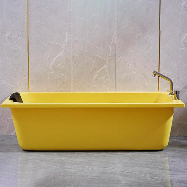 Modern Rectangular Bathtub Back to Wall Soaking Acrylic Freestanding Bath Yellow 55"L x 27"W x 19"H Bathtub & Silver Faucet Clearhalo 'Bathroom Remodel & Bathroom Fixtures' 'Bathtubs' 'Home Improvement' 'home_improvement' 'home_improvement_bathtubs' 'Showers & Bathtubs' 7312738