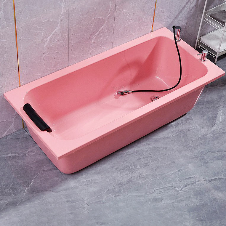 Modern Rectangular Bathtub Back to Wall Soaking Acrylic Freestanding Bath Pink Bathtub & Silver Faucet Clearhalo 'Bathroom Remodel & Bathroom Fixtures' 'Bathtubs' 'Home Improvement' 'home_improvement' 'home_improvement_bathtubs' 'Showers & Bathtubs' 7312740