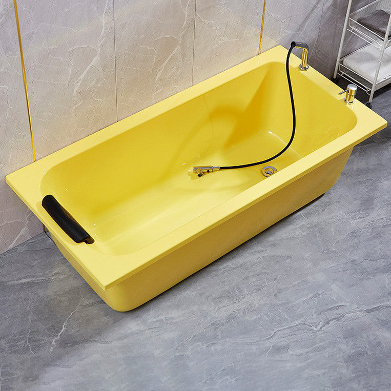 Modern Rectangular Bathtub Back to Wall Soaking Acrylic Freestanding Bath Yellow Bathtub & Silver Faucet Clearhalo 'Bathroom Remodel & Bathroom Fixtures' 'Bathtubs' 'Home Improvement' 'home_improvement' 'home_improvement_bathtubs' 'Showers & Bathtubs' 7312744