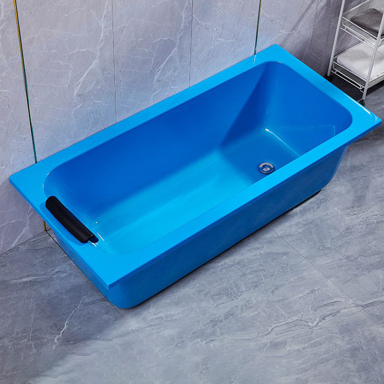 Modern Rectangular Bathtub Back to Wall Soaking Acrylic Freestanding Bath Blue Tub Clearhalo 'Bathroom Remodel & Bathroom Fixtures' 'Bathtubs' 'Home Improvement' 'home_improvement' 'home_improvement_bathtubs' 'Showers & Bathtubs' 7312747