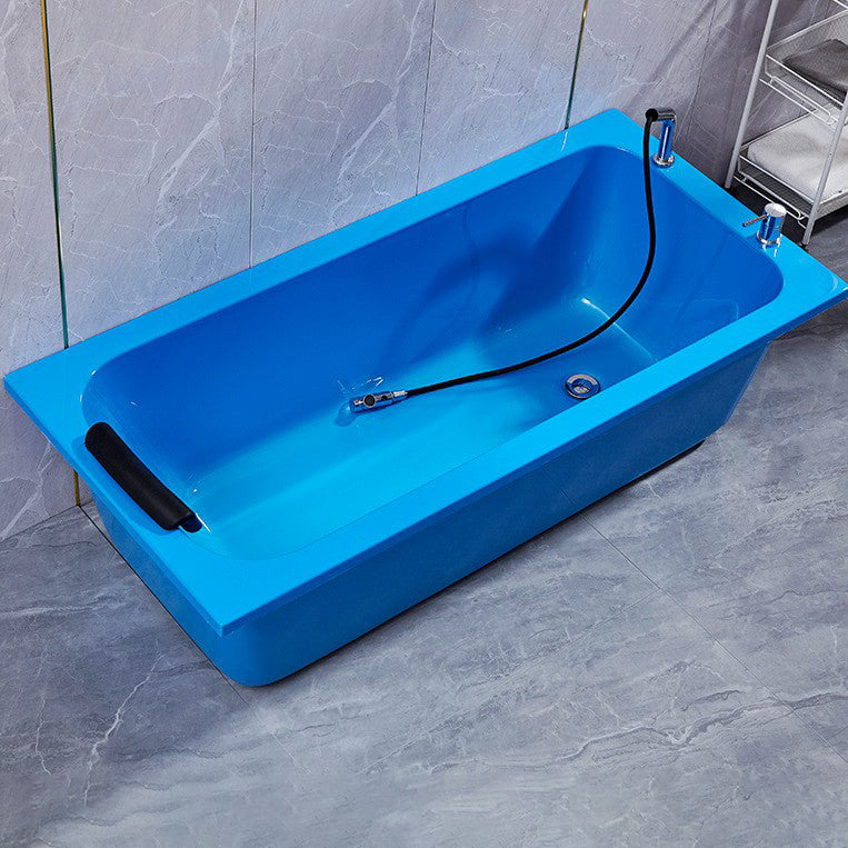 Modern Rectangular Bathtub Back to Wall Soaking Acrylic Freestanding Bath Blue Bathtub & Silver Faucet Clearhalo 'Bathroom Remodel & Bathroom Fixtures' 'Bathtubs' 'Home Improvement' 'home_improvement' 'home_improvement_bathtubs' 'Showers & Bathtubs' 7312748