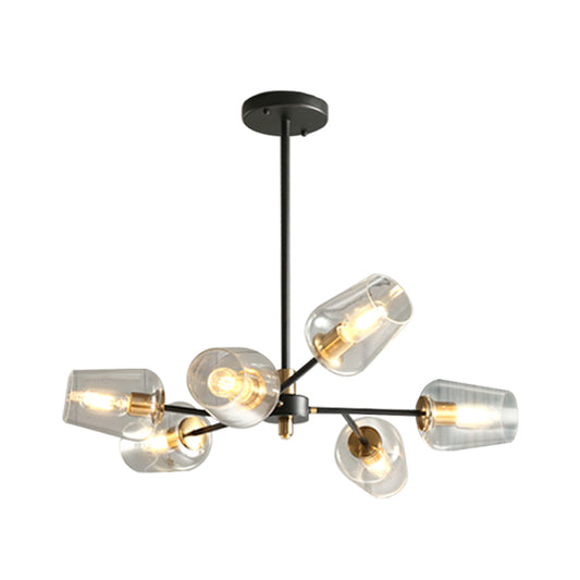 Modern Cup Shaped Chandelier Lighting Clear/Smoke Gray Glass 6/9 Lights Bedroom Radial Suspension Lamp in Black Clearhalo 'Ceiling Lights' 'Chandeliers' 'Clear' 'Glass shade' 'Glass' 'Industrial' 'Modern Chandeliers' 'Modern' 'Tiffany' 'Traditional Chandeliers' Lighting' 731277
