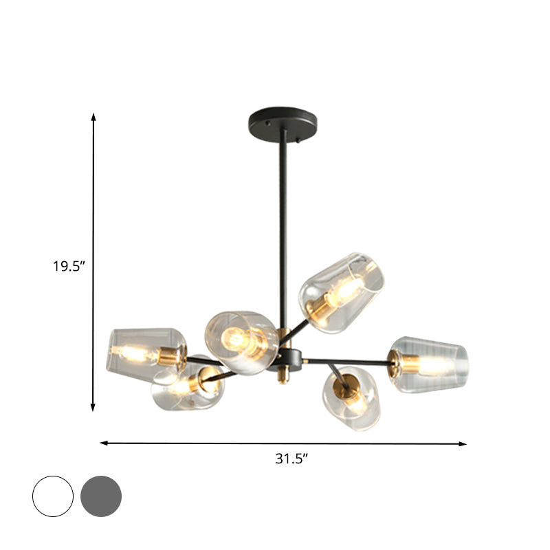 Modern Cup Shaped Chandelier Lighting Clear/Smoke Gray Glass 6/9 Lights Bedroom Radial Suspension Lamp in Black Clearhalo 'Ceiling Lights' 'Chandeliers' 'Clear' 'Glass shade' 'Glass' 'Industrial' 'Modern Chandeliers' 'Modern' 'Tiffany' 'Traditional Chandeliers' Lighting' 731279