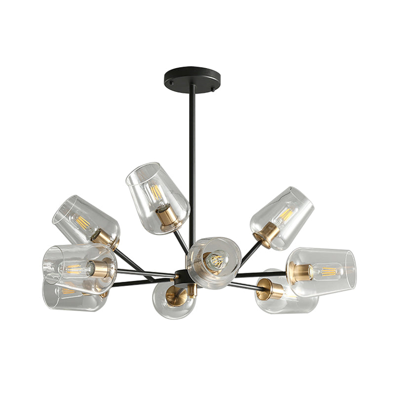 Modern Cup Shaped Chandelier Lighting Clear/Smoke Gray Glass 6/9 Lights Bedroom Radial Suspension Lamp in Black Clearhalo 'Ceiling Lights' 'Chandeliers' 'Clear' 'Glass shade' 'Glass' 'Industrial' 'Modern Chandeliers' 'Modern' 'Tiffany' 'Traditional Chandeliers' Lighting' 731285