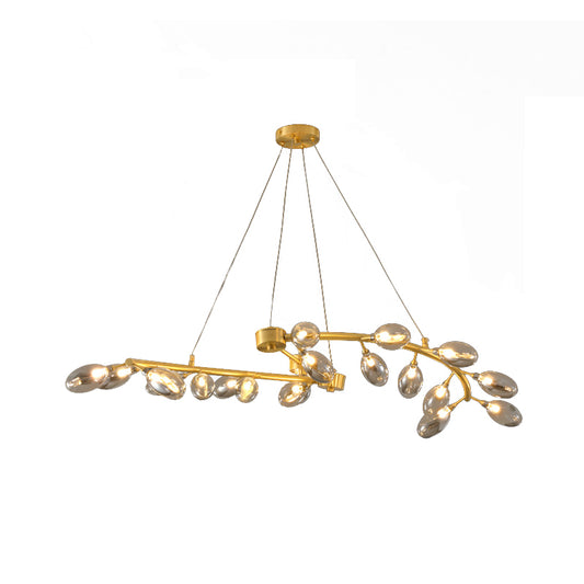 Grape Shape Metallic Hanging Chandelier Post-Modern 20-Head Gold Finish Ceiling Suspension Light Clearhalo 'Ceiling Lights' 'Chandeliers' 'Glass shade' 'Glass' 'Modern Chandeliers' 'Modern' Lighting' 731306