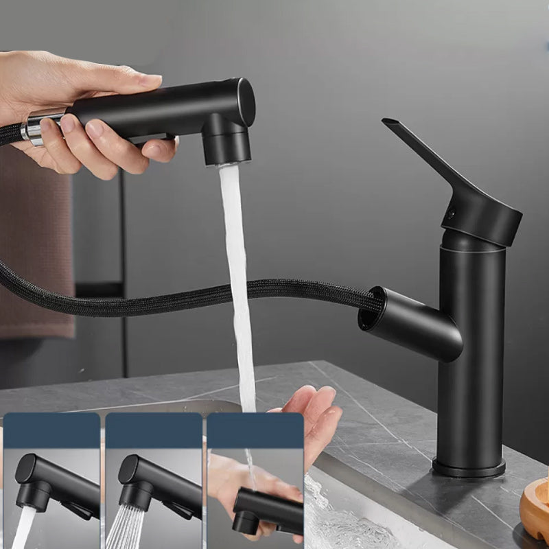 Bathroom Vessel Faucet Lever Handle 1 Hole Vessel Sink Faucet Black Tri-Function Spray Wide Handle Clearhalo 'Bathroom Remodel & Bathroom Fixtures' 'Bathroom Sink Faucets' 'Bathroom Sinks & Faucet Components' 'bathroom_sink_faucets' 'Home Improvement' 'home_improvement' 'home_improvement_bathroom_sink_faucets' 7313548