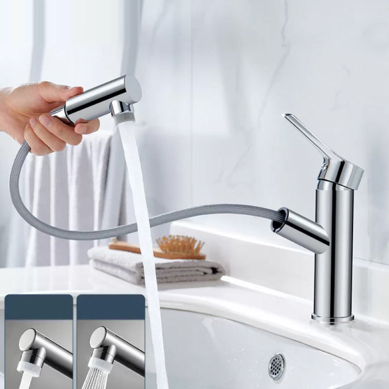 Bathroom Vessel Faucet Lever Handle 1 Hole Vessel Sink Faucet Silver Dual Function Spray Wide Handle Clearhalo 'Bathroom Remodel & Bathroom Fixtures' 'Bathroom Sink Faucets' 'Bathroom Sinks & Faucet Components' 'bathroom_sink_faucets' 'Home Improvement' 'home_improvement' 'home_improvement_bathroom_sink_faucets' 7313557