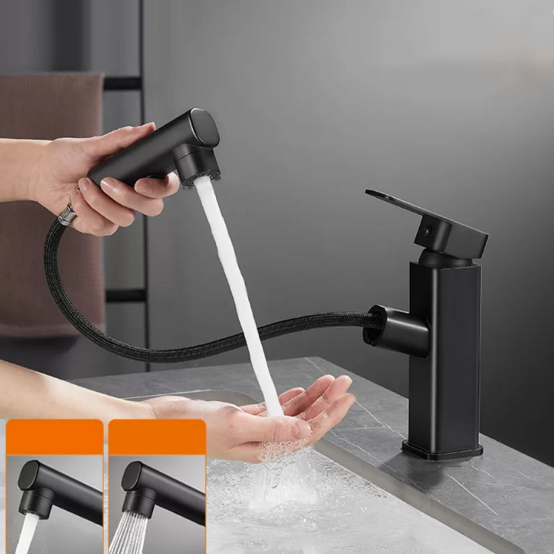 Bathroom Vessel Faucet Lever Handle 1 Hole Vessel Sink Faucet Gloss Black Dual Function Spray Square Handle Clearhalo 'Bathroom Remodel & Bathroom Fixtures' 'Bathroom Sink Faucets' 'Bathroom Sinks & Faucet Components' 'bathroom_sink_faucets' 'Home Improvement' 'home_improvement' 'home_improvement_bathroom_sink_faucets' 7313563