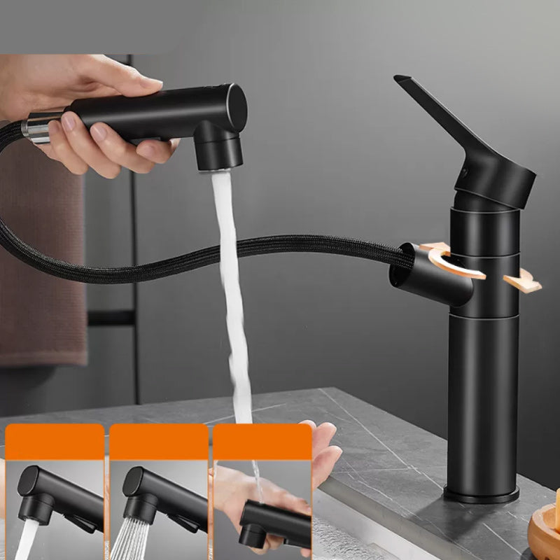 Bathroom Vessel Faucet Lever Handle 1 Hole Vessel Sink Faucet Gloss Black Swivel Wide Handle Clearhalo 'Bathroom Remodel & Bathroom Fixtures' 'Bathroom Sink Faucets' 'Bathroom Sinks & Faucet Components' 'bathroom_sink_faucets' 'Home Improvement' 'home_improvement' 'home_improvement_bathroom_sink_faucets' 7313565