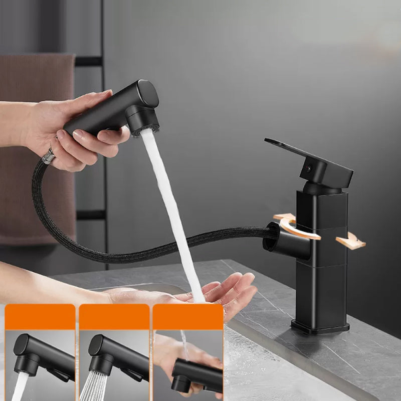 Bathroom Vessel Faucet Lever Handle 1 Hole Vessel Sink Faucet Gloss Black Swivel Square Handle Clearhalo 'Bathroom Remodel & Bathroom Fixtures' 'Bathroom Sink Faucets' 'Bathroom Sinks & Faucet Components' 'bathroom_sink_faucets' 'Home Improvement' 'home_improvement' 'home_improvement_bathroom_sink_faucets' 7313568