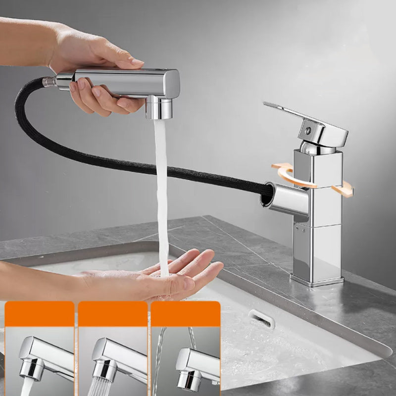 Bathroom Vessel Faucet Lever Handle 1 Hole Vessel Sink Faucet Bright Silver Swivel Square Handle Clearhalo 'Bathroom Remodel & Bathroom Fixtures' 'Bathroom Sink Faucets' 'Bathroom Sinks & Faucet Components' 'bathroom_sink_faucets' 'Home Improvement' 'home_improvement' 'home_improvement_bathroom_sink_faucets' 7313569