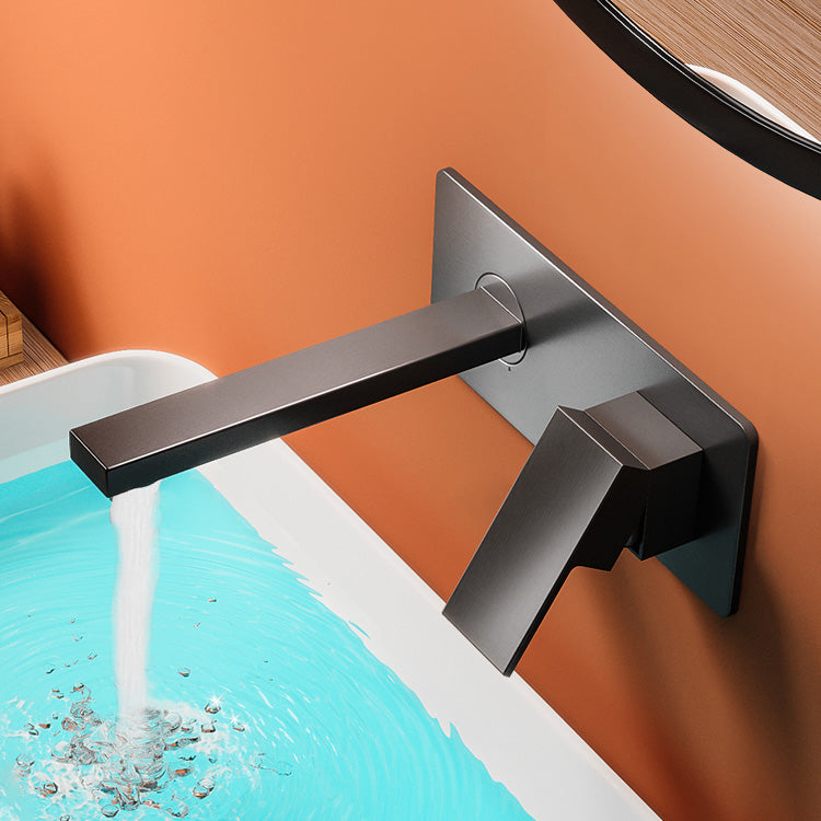 Widespread Wall Mounted Bathroom Sink Faucet Lever Handle Low Arc Sink Faucet Clearhalo 'Bathroom Remodel & Bathroom Fixtures' 'Bathroom Sink Faucets' 'Bathroom Sinks & Faucet Components' 'bathroom_sink_faucets' 'Home Improvement' 'home_improvement' 'home_improvement_bathroom_sink_faucets' 7313574