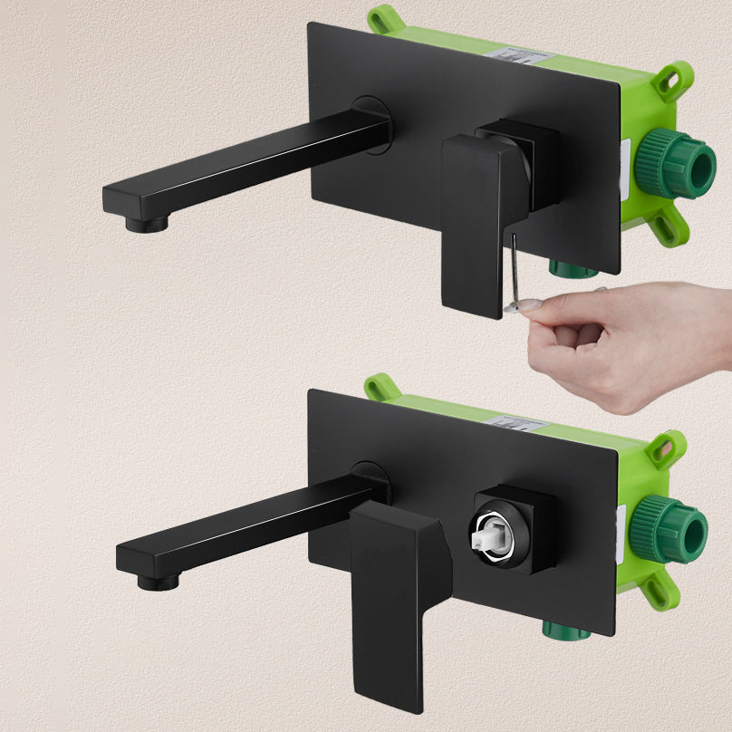 Widespread Wall Mounted Bathroom Sink Faucet Lever Handle Low Arc Sink Faucet Clearhalo 'Bathroom Remodel & Bathroom Fixtures' 'Bathroom Sink Faucets' 'Bathroom Sinks & Faucet Components' 'bathroom_sink_faucets' 'Home Improvement' 'home_improvement' 'home_improvement_bathroom_sink_faucets' 7313577