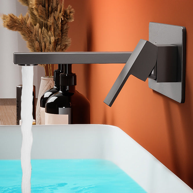 Widespread Wall Mounted Bathroom Sink Faucet Lever Handle Low Arc Sink Faucet Clearhalo 'Bathroom Remodel & Bathroom Fixtures' 'Bathroom Sink Faucets' 'Bathroom Sinks & Faucet Components' 'bathroom_sink_faucets' 'Home Improvement' 'home_improvement' 'home_improvement_bathroom_sink_faucets' 7313579