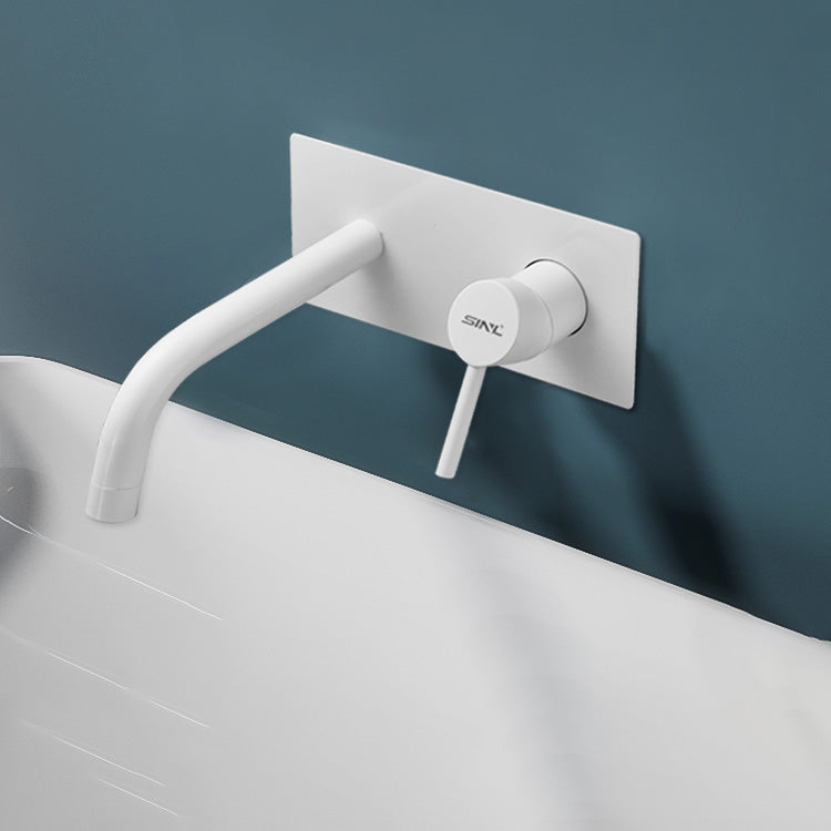 Widespread Wall Mounted Bathroom Sink Faucet Lever Handle Low Arc Sink Faucet White Embedded Box Included Thin Handle Clearhalo 'Bathroom Remodel & Bathroom Fixtures' 'Bathroom Sink Faucets' 'Bathroom Sinks & Faucet Components' 'bathroom_sink_faucets' 'Home Improvement' 'home_improvement' 'home_improvement_bathroom_sink_faucets' 7313582