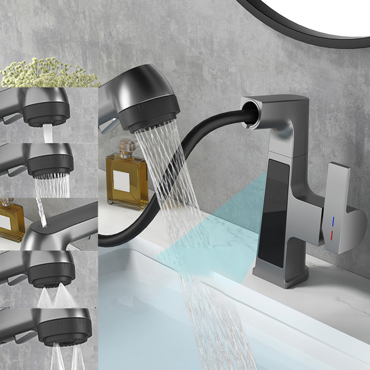 Modern Sink Faucet Pull-out Lever Handle Brass Faucet Bathroom Clearhalo 'Bathroom Remodel & Bathroom Fixtures' 'Bathroom Sink Faucets' 'Bathroom Sinks & Faucet Components' 'bathroom_sink_faucets' 'Home Improvement' 'home_improvement' 'home_improvement_bathroom_sink_faucets' 7313599