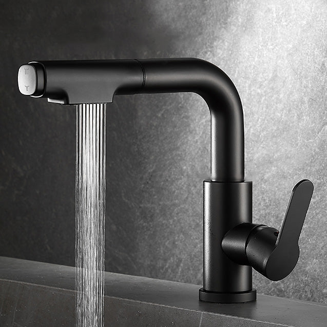 Modern Sink Faucet Pull-out Lever Handle Brass Faucet Bathroom Black Pulling Clearhalo 'Bathroom Remodel & Bathroom Fixtures' 'Bathroom Sink Faucets' 'Bathroom Sinks & Faucet Components' 'bathroom_sink_faucets' 'Home Improvement' 'home_improvement' 'home_improvement_bathroom_sink_faucets' 7313600
