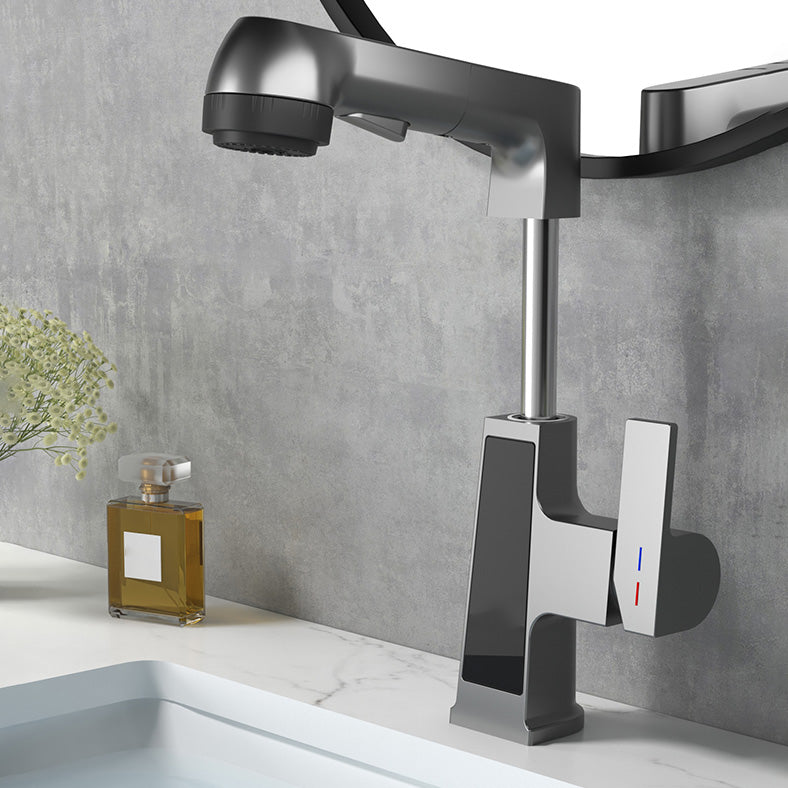 Modern Sink Faucet Pull-out Lever Handle Brass Faucet Bathroom Clearhalo 'Bathroom Remodel & Bathroom Fixtures' 'Bathroom Sink Faucets' 'Bathroom Sinks & Faucet Components' 'bathroom_sink_faucets' 'Home Improvement' 'home_improvement' 'home_improvement_bathroom_sink_faucets' 7313601