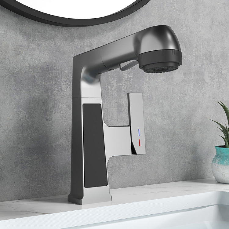Modern Sink Faucet Pull-out Lever Handle Brass Faucet Bathroom Clearhalo 'Bathroom Remodel & Bathroom Fixtures' 'Bathroom Sink Faucets' 'Bathroom Sinks & Faucet Components' 'bathroom_sink_faucets' 'Home Improvement' 'home_improvement' 'home_improvement_bathroom_sink_faucets' 7313603
