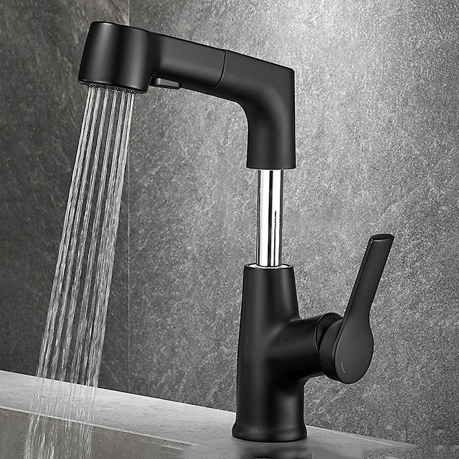 Modern Sink Faucet Pull-out Lever Handle Brass Faucet Bathroom Black Lift Pull Out Faucet Clearhalo 'Bathroom Remodel & Bathroom Fixtures' 'Bathroom Sink Faucets' 'Bathroom Sinks & Faucet Components' 'bathroom_sink_faucets' 'Home Improvement' 'home_improvement' 'home_improvement_bathroom_sink_faucets' 7313604