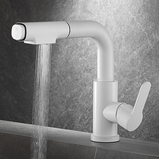 Modern Sink Faucet Pull-out Lever Handle Brass Faucet Bathroom White Pulling Clearhalo 'Bathroom Remodel & Bathroom Fixtures' 'Bathroom Sink Faucets' 'Bathroom Sinks & Faucet Components' 'bathroom_sink_faucets' 'Home Improvement' 'home_improvement' 'home_improvement_bathroom_sink_faucets' 7313606