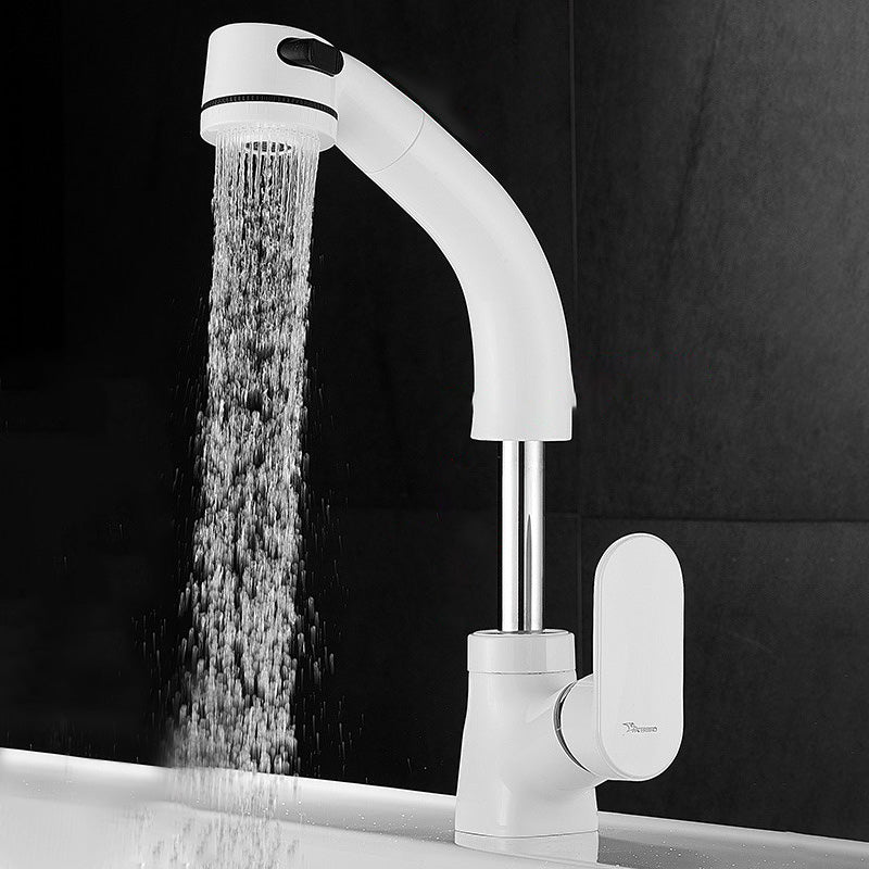 Modern Sink Faucet Pull-out Lever Handle Brass Faucet Bathroom White Lift Clearhalo 'Bathroom Remodel & Bathroom Fixtures' 'Bathroom Sink Faucets' 'Bathroom Sinks & Faucet Components' 'bathroom_sink_faucets' 'Home Improvement' 'home_improvement' 'home_improvement_bathroom_sink_faucets' 7313609