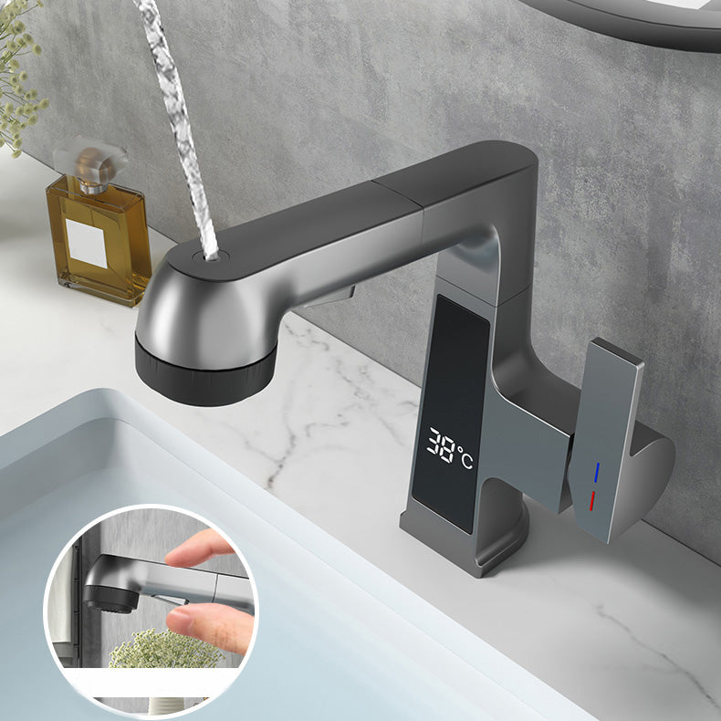Modern Sink Faucet Pull-out Lever Handle Brass Faucet Bathroom Clearhalo 'Bathroom Remodel & Bathroom Fixtures' 'Bathroom Sink Faucets' 'Bathroom Sinks & Faucet Components' 'bathroom_sink_faucets' 'Home Improvement' 'home_improvement' 'home_improvement_bathroom_sink_faucets' 7313614