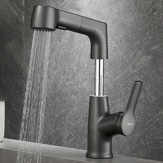 Modern Sink Faucet Pull-out Lever Handle Brass Faucet Bathroom Gun Grey Lift Pull Out Faucet Clearhalo 'Bathroom Remodel & Bathroom Fixtures' 'Bathroom Sink Faucets' 'Bathroom Sinks & Faucet Components' 'bathroom_sink_faucets' 'Home Improvement' 'home_improvement' 'home_improvement_bathroom_sink_faucets' 7313615