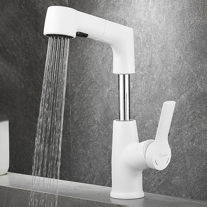 Modern Sink Faucet Pull-out Lever Handle Brass Faucet Bathroom White Lift Pull Out Faucet Clearhalo 'Bathroom Remodel & Bathroom Fixtures' 'Bathroom Sink Faucets' 'Bathroom Sinks & Faucet Components' 'bathroom_sink_faucets' 'Home Improvement' 'home_improvement' 'home_improvement_bathroom_sink_faucets' 7313616