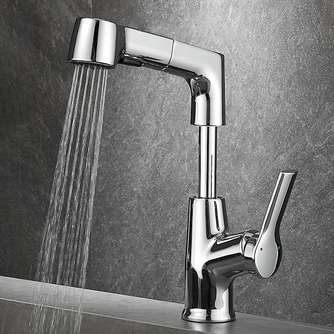 Modern Sink Faucet Pull-out Lever Handle Brass Faucet Bathroom Chrome Lift Pull Out Faucet Clearhalo 'Bathroom Remodel & Bathroom Fixtures' 'Bathroom Sink Faucets' 'Bathroom Sinks & Faucet Components' 'bathroom_sink_faucets' 'Home Improvement' 'home_improvement' 'home_improvement_bathroom_sink_faucets' 7313617