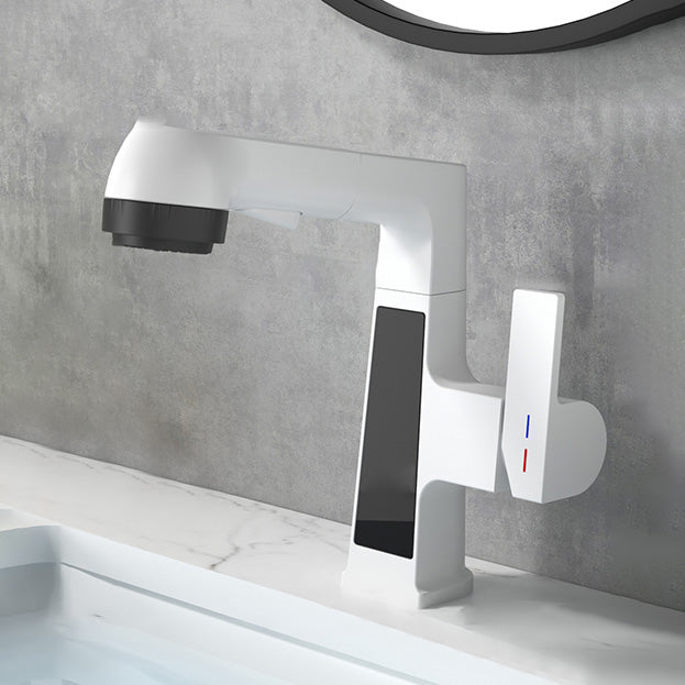 Modern Sink Faucet Pull-out Lever Handle Brass Faucet Bathroom White Five Mode Water Outlet Clearhalo 'Bathroom Remodel & Bathroom Fixtures' 'Bathroom Sink Faucets' 'Bathroom Sinks & Faucet Components' 'bathroom_sink_faucets' 'Home Improvement' 'home_improvement' 'home_improvement_bathroom_sink_faucets' 7313618