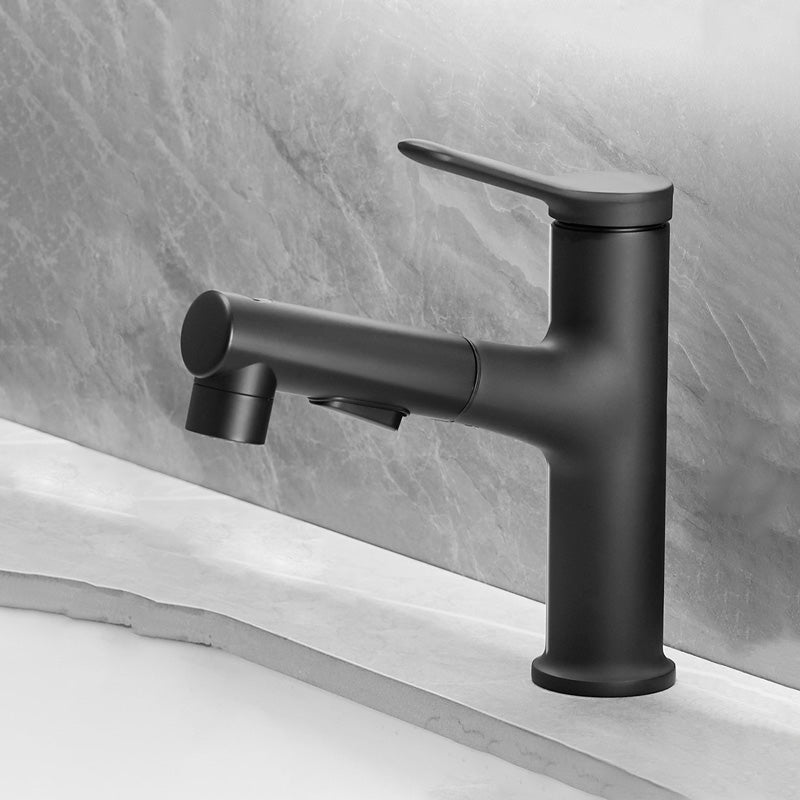 Modern Vessel Sink Faucet Lever Handle Pull-out Bathroom Faucet Preto Clearhalo 'bathroom_sink_faucets' 'Conjuntos de Torneiras de Lavatório e Banheiro' 'home_improvement' 'home_improvement_bathroom_sink_faucets' 'Mobiliário Doméstico' 'Página inicial' 'Renovação e equipamento de casa de banho' 'Torneira para lavatório de banheiro' 7313625