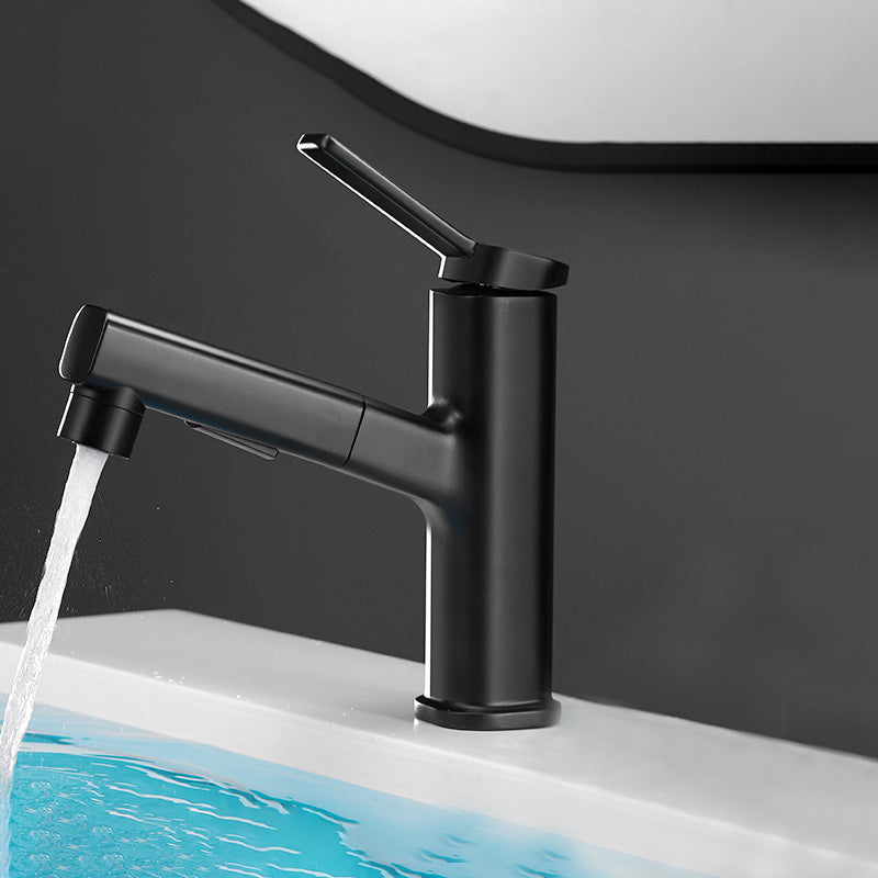 Modern Vessel Sink Faucet Lever Handle Pull-out Bathroom Faucet Preto Mate Clearhalo 'bathroom_sink_faucets' 'Conjuntos de Torneiras de Lavatório e Banheiro' 'home_improvement' 'home_improvement_bathroom_sink_faucets' 'Mobiliário Doméstico' 'Página inicial' 'Renovação e equipamento de casa de banho' 'Torneira para lavatório de banheiro' 7313628