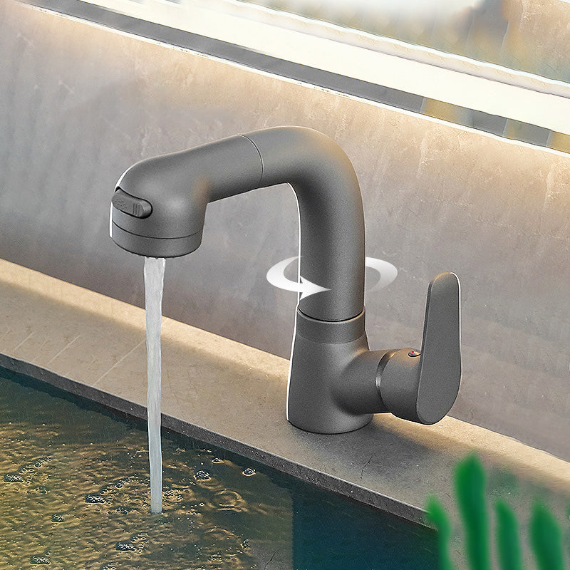Modern Vessel Sink Faucet Lever Handle Pull-out Bathroom Faucet Cinzento Claro Clearhalo 'bathroom_sink_faucets' 'Conjuntos de Torneiras de Lavatório e Banheiro' 'home_improvement' 'home_improvement_bathroom_sink_faucets' 'Mobiliário Doméstico' 'Página inicial' 'Renovação e equipamento de casa de banho' 'Torneira para lavatório de banheiro' 7313634