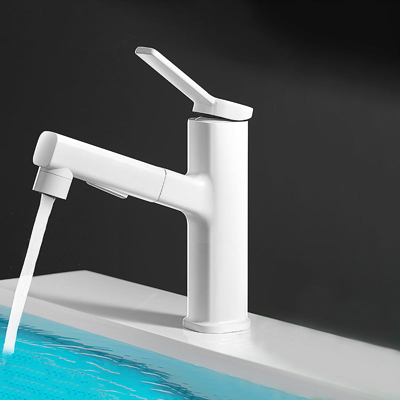 Modern Vessel Sink Faucet Lever Handle Pull-out Bathroom Faucet Marfim Clearhalo 'bathroom_sink_faucets' 'Conjuntos de Torneiras de Lavatório e Banheiro' 'home_improvement' 'home_improvement_bathroom_sink_faucets' 'Mobiliário Doméstico' 'Página inicial' 'Renovação e equipamento de casa de banho' 'Torneira para lavatório de banheiro' 7313639