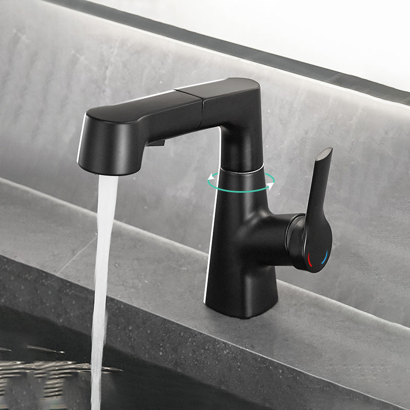 Modern Vessel Sink Faucet Lever Handle Pull-out Bathroom Faucet Preto Antigo Clearhalo 'bathroom_sink_faucets' 'Conjuntos de Torneiras de Lavatório e Banheiro' 'home_improvement' 'home_improvement_bathroom_sink_faucets' 'Mobiliário Doméstico' 'Página inicial' 'Renovação e equipamento de casa de banho' 'Torneira para lavatório de banheiro' 7313640