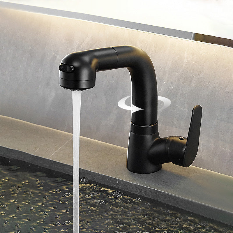 Modern Vessel Sink Faucet Lever Handle Pull-out Bathroom Faucet Preto Brilhante Clearhalo 'bathroom_sink_faucets' 'Conjuntos de Torneiras de Lavatório e Banheiro' 'home_improvement' 'home_improvement_bathroom_sink_faucets' 'Mobiliário Doméstico' 'Página inicial' 'Renovação e equipamento de casa de banho' 'Torneira para lavatório de banheiro' 7313641