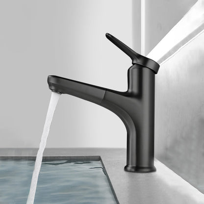 Modern Vessel Sink Faucet Lever Handle Pull-out Bathroom Faucet Preto Fosco Clearhalo 'bathroom_sink_faucets' 'Conjuntos de Torneiras de Lavatório e Banheiro' 'home_improvement' 'home_improvement_bathroom_sink_faucets' 'Mobiliário Doméstico' 'Página inicial' 'Renovação e equipamento de casa de banho' 'Torneira para lavatório de banheiro' 7313642