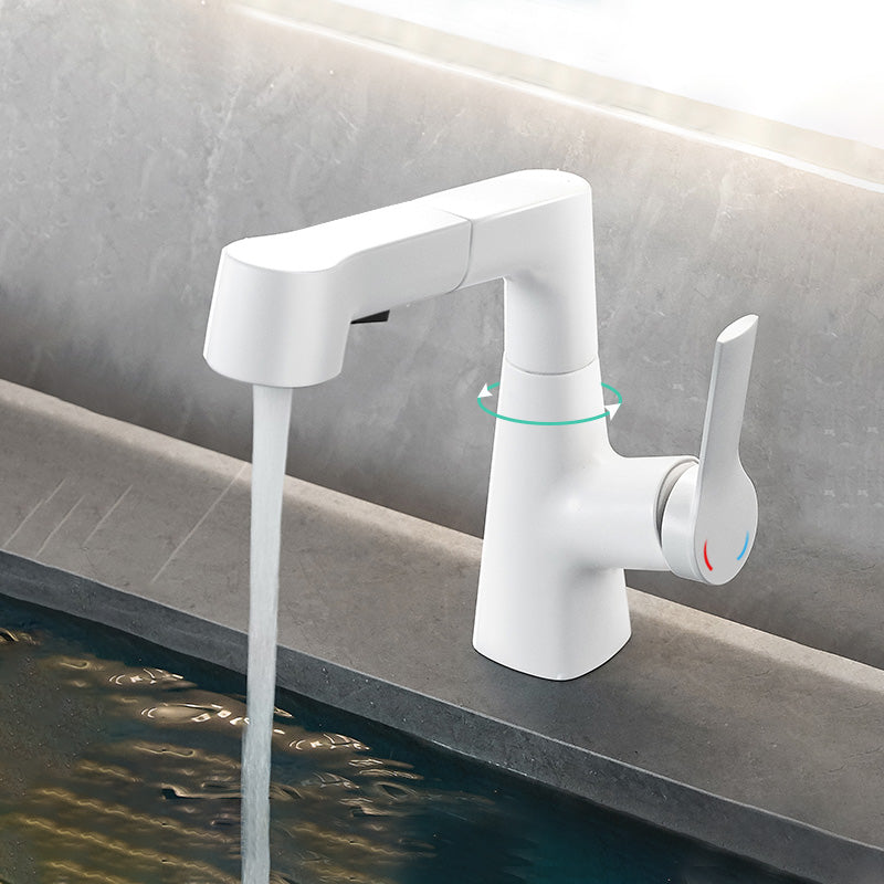 Modern Vessel Sink Faucet Lever Handle Pull-out Bathroom Faucet Branco Fosco Clearhalo 'bathroom_sink_faucets' 'Conjuntos de Torneiras de Lavatório e Banheiro' 'home_improvement' 'home_improvement_bathroom_sink_faucets' 'Mobiliário Doméstico' 'Página inicial' 'Renovação e equipamento de casa de banho' 'Torneira para lavatório de banheiro' 7313644