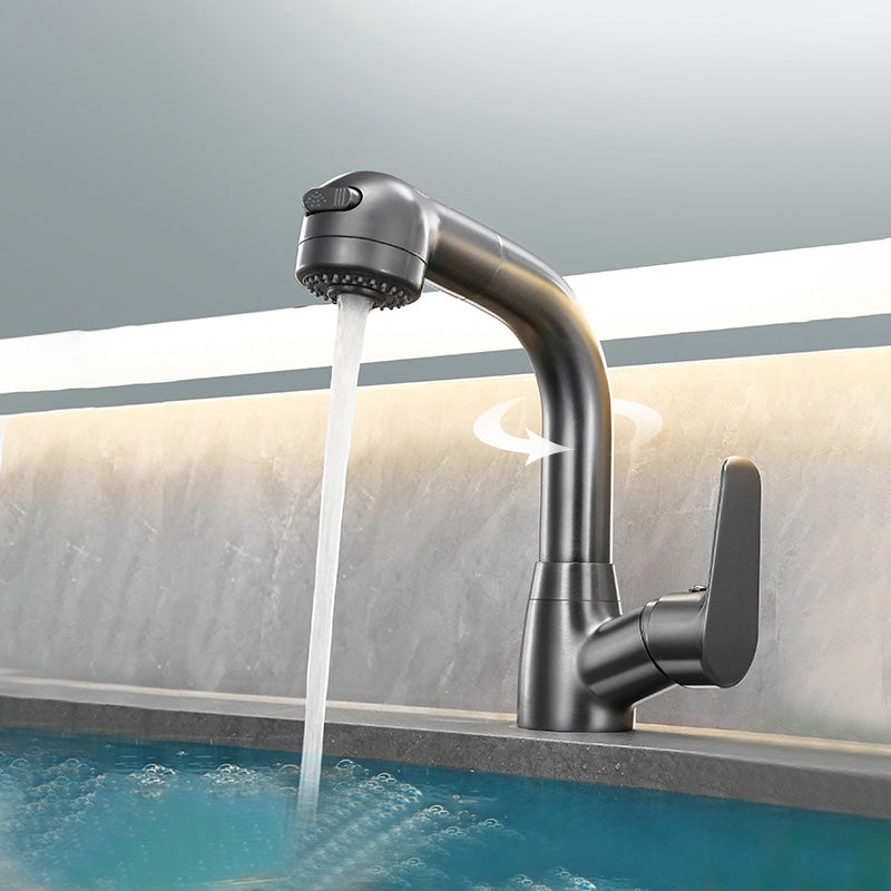 Modern Vessel Sink Faucet Lever Handle Pull-out Bathroom Faucet Cinzento Bege Clearhalo 'bathroom_sink_faucets' 'Conjuntos de Torneiras de Lavatório e Banheiro' 'home_improvement' 'home_improvement_bathroom_sink_faucets' 'Mobiliário Doméstico' 'Página inicial' 'Renovação e equipamento de casa de banho' 'Torneira para lavatório de banheiro' 7313648