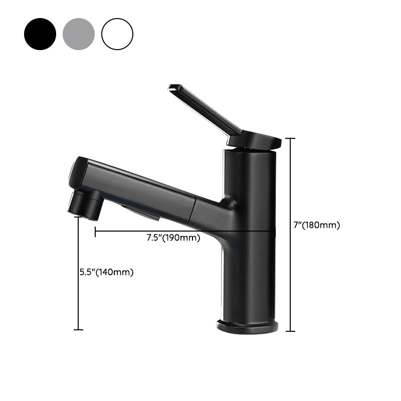 Modern Vessel Sink Faucet Lever Handle Pull-out Bathroom Faucet Clearhalo 'bathroom_sink_faucets' 'Conjuntos de Torneiras de Lavatório e Banheiro' 'home_improvement' 'home_improvement_bathroom_sink_faucets' 'Mobiliário Doméstico' 'Página inicial' 'Renovação e equipamento de casa de banho' 'Torneira para lavatório de banheiro' 7313651