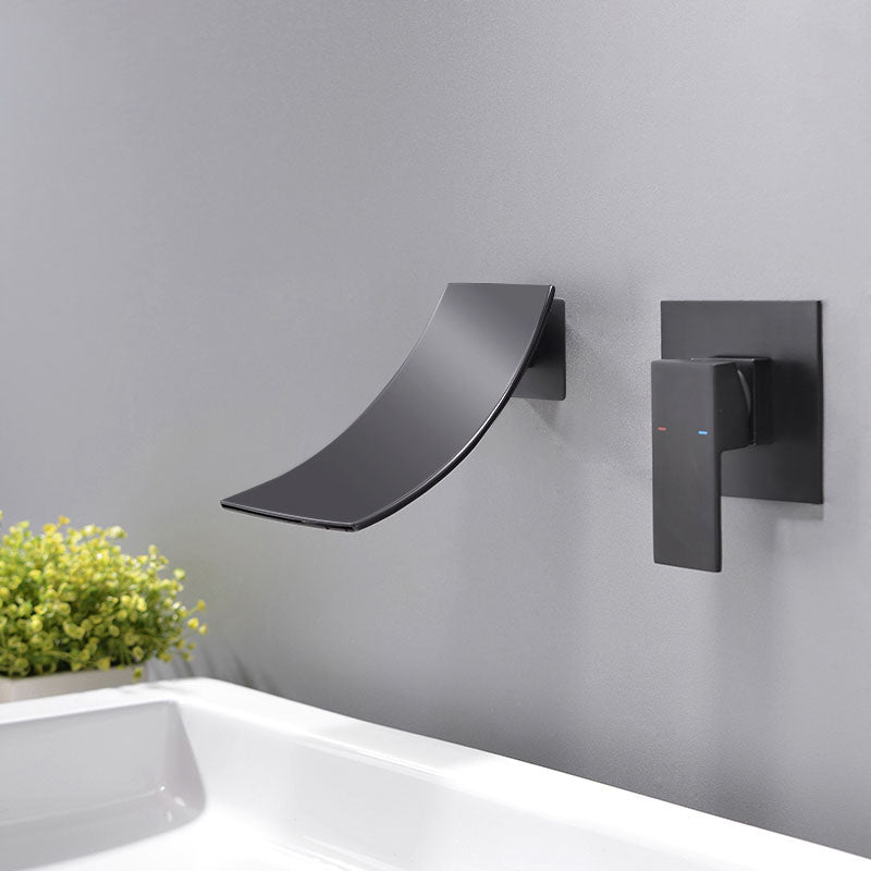 Contemporary Bathroom Faucet Wall Mounted Copper Fixed Clawfoot Tub Faucet Trim Black Arc Clearhalo 'Bathroom Remodel & Bathroom Fixtures' 'Bathtub Faucets' 'bathtub_faucets' 'Home Improvement' 'home_improvement' 'home_improvement_bathtub_faucets' 7313848